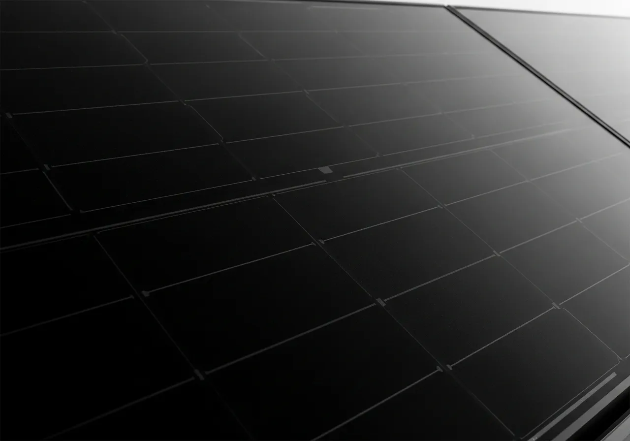 Close-up of an all-black solar panel